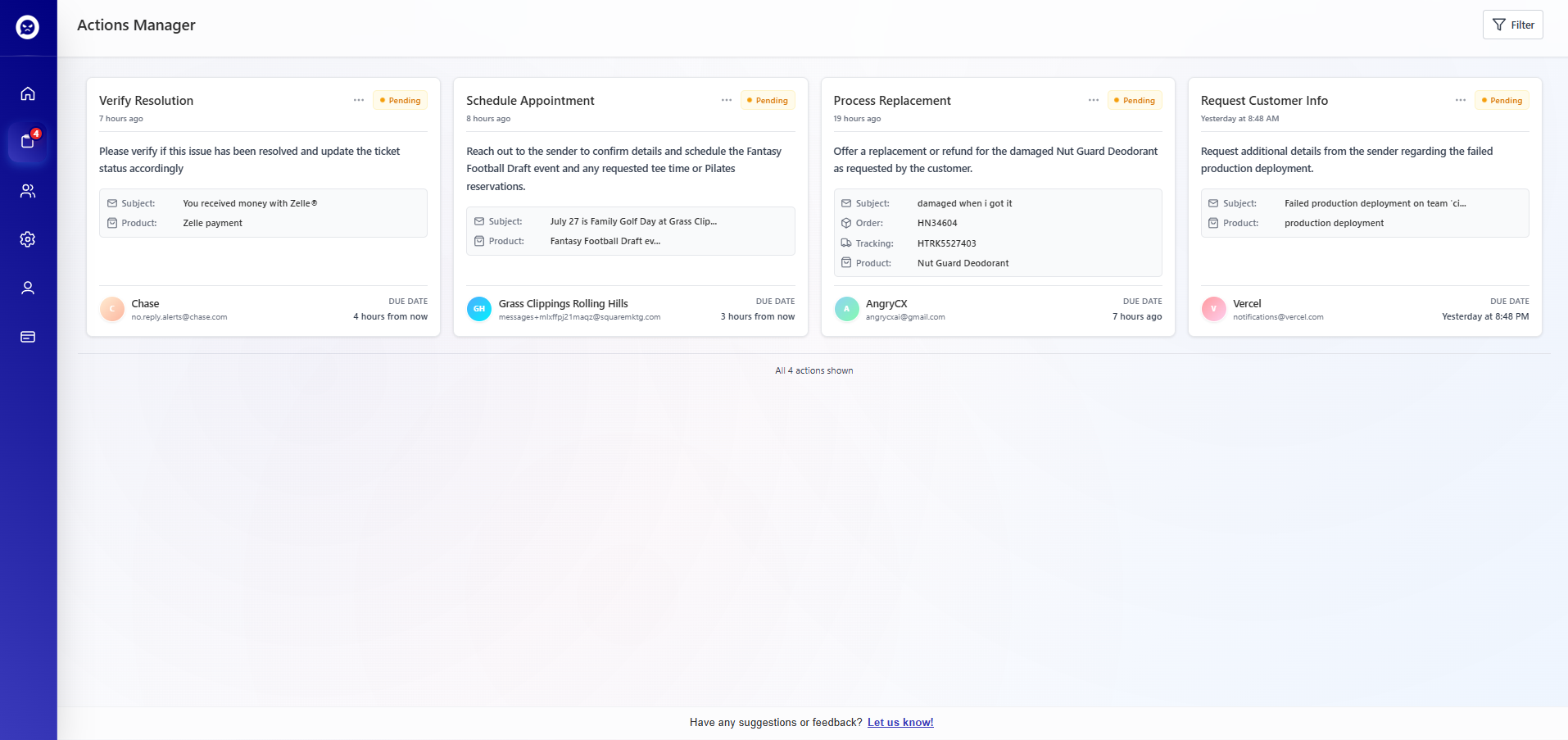 ACX Actions Manager - AI-suggested tasks with due dates and tracking