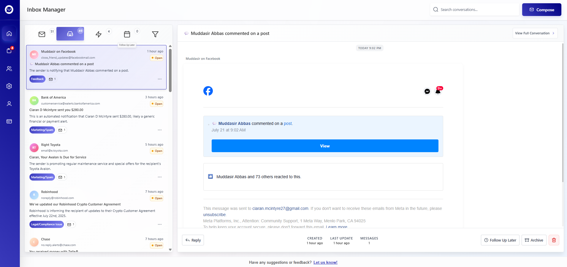 ACX Inbox Manager - Organized email conversations with AI categorization
